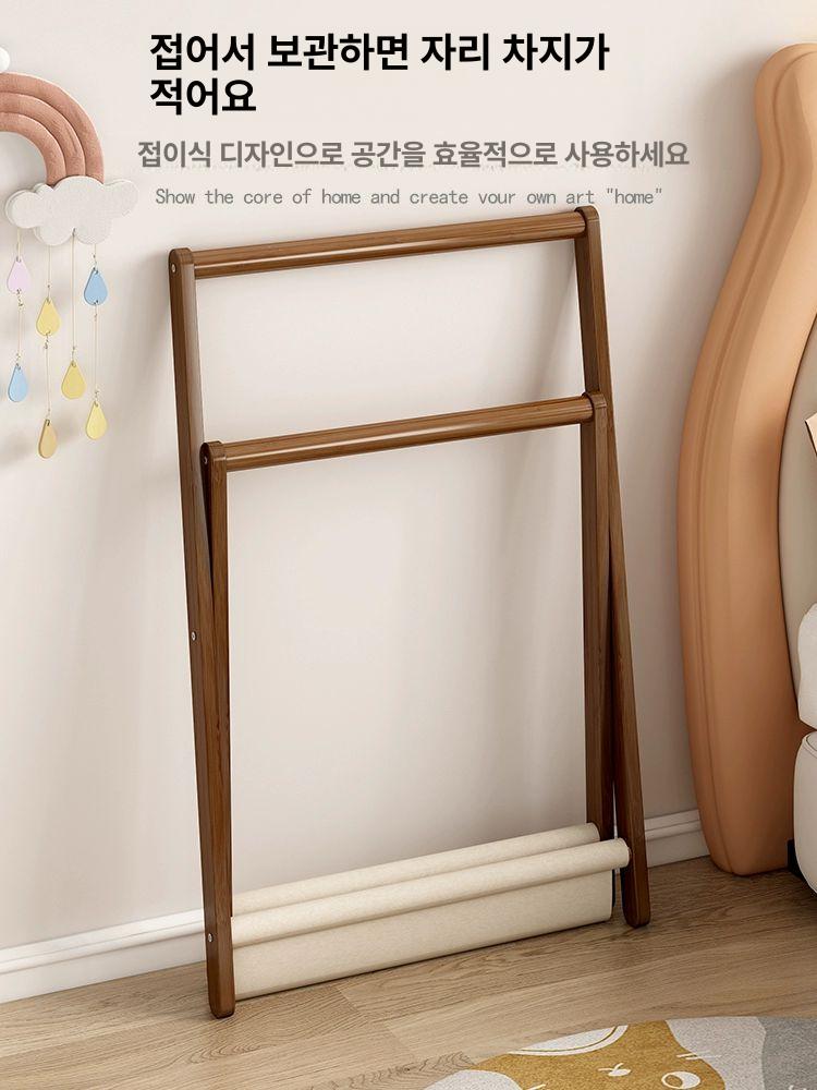 접이식 미니행거 스탠드 원목 옷걸이 자취방 거실 코트랙 틈새 선반 공간활용 거치대 - 상세 이미지 3