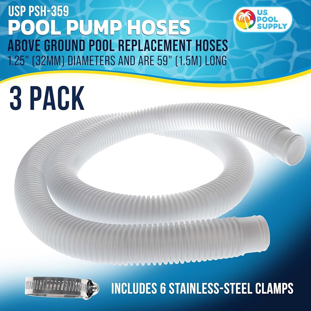미국 풀 공급 지상 호스 교체 1.25 직경 x 59 길이, 3팩 - Intex 607, 637 펌프, 330, 530, 1000 GPH, 금속 클램프 6개와 호환되는 흰색 프리미 - 상세 이미지 2