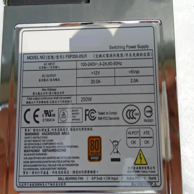 FSP DS600-G10 오리지널 PSU 전원공급장치 FSP250-20LR 250W 신
