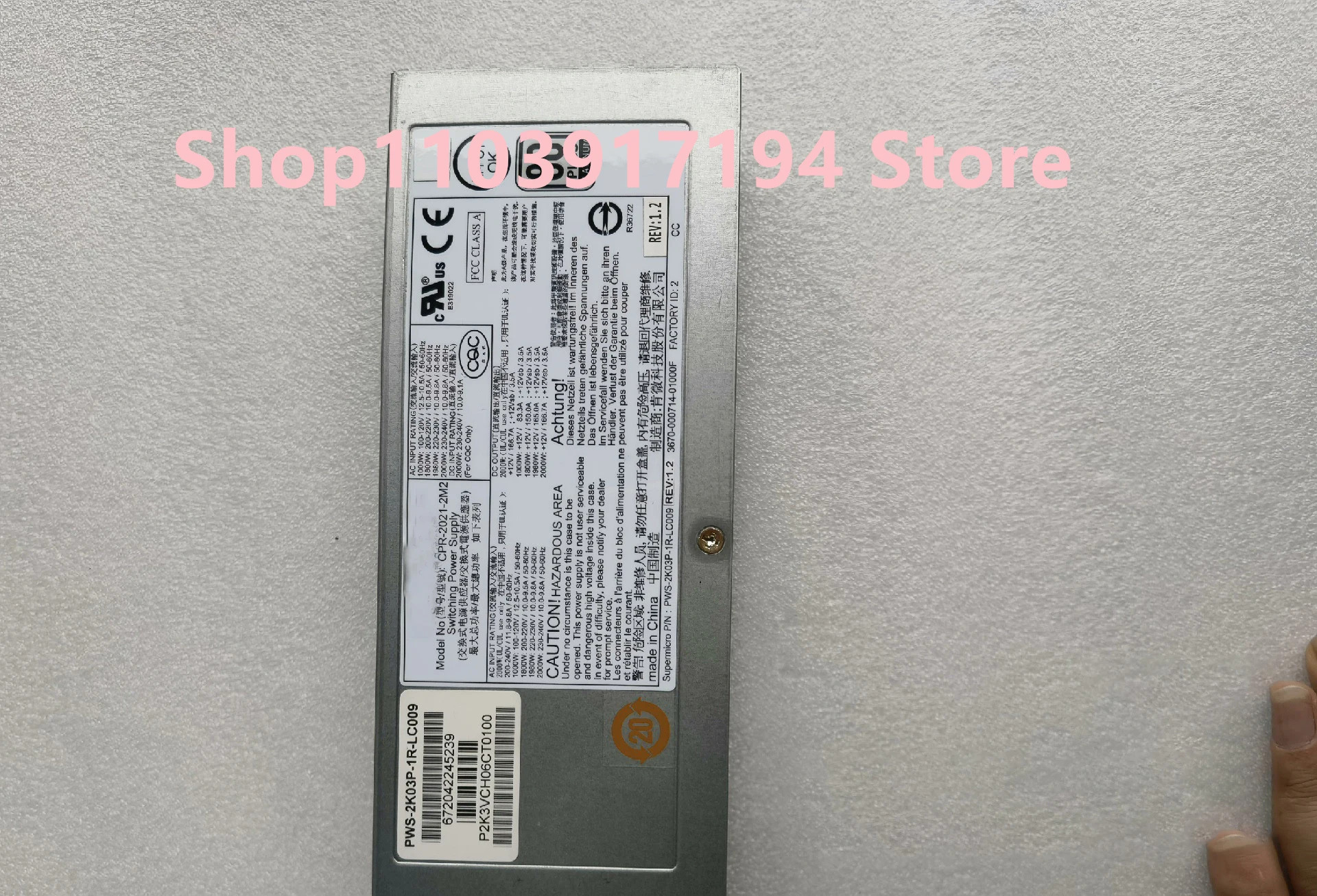Supermicro PWS-2K03P-1R-LC009 예비 전원공급장치 2000W