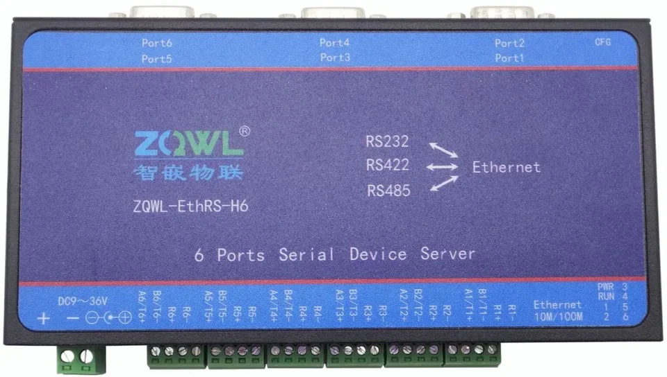 6 직렬 포트 서버 RS232 RS485 RS422 전송 네트워크 Modbus TCP-RTU