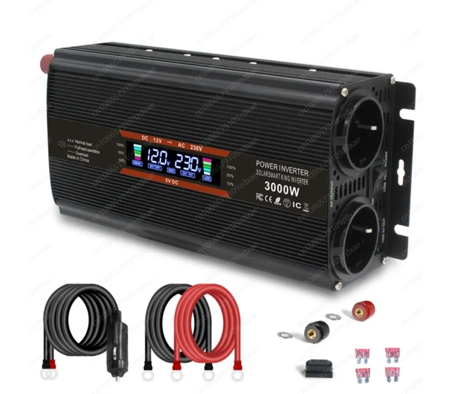 LCD 전압 디스플레이 태양광 컨버터 다사양 소켓 인버터 외부 퓨즈 DC 12V 24V AC 220V 230V 1500w 3000w