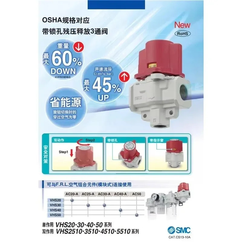 SMC 잔압 방출 밸브 VHS20-02A/VHS30-03A/VHS40-03A/04A 공압 스위치