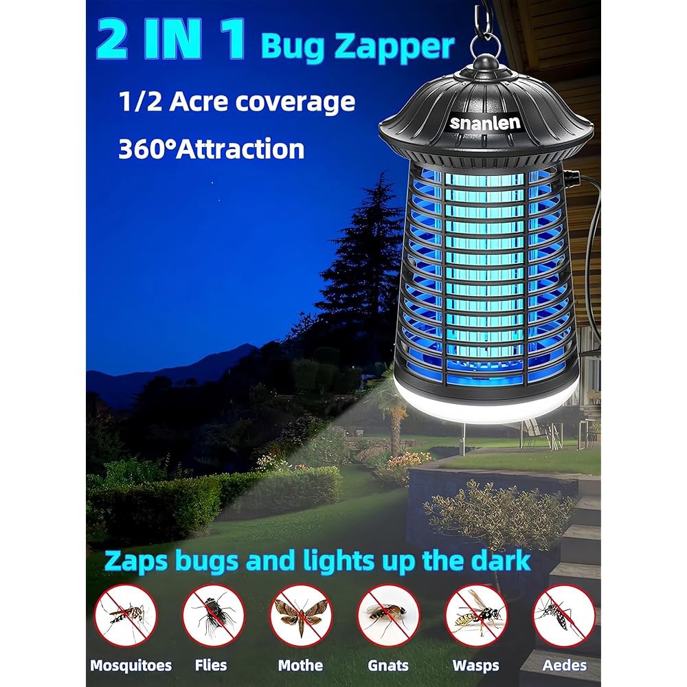 스난렌 4200V 고출력 전기 버그 재퍼 야외 및 실내, LED 어트랙션, 내구성이 뛰어난 ABS 모기 야외, 파티오, 마당, 정원 가정용 플러그인 플라이 트랩 퇴치기 포함 - 상세 이미지 3
