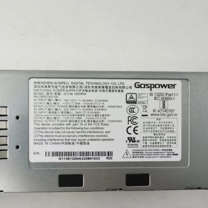 Gospower 1300W 전원공급장치 G1136-1300WNA CRPS1300-AH새 원본 PSU