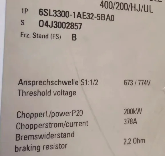 6SL3300-1AE32-5BA0 6SL3000-1BE32-5AA0 6SL3310-1GE37-5AA3 6SL3040-1GA01-1AA0 3RV-1JA10