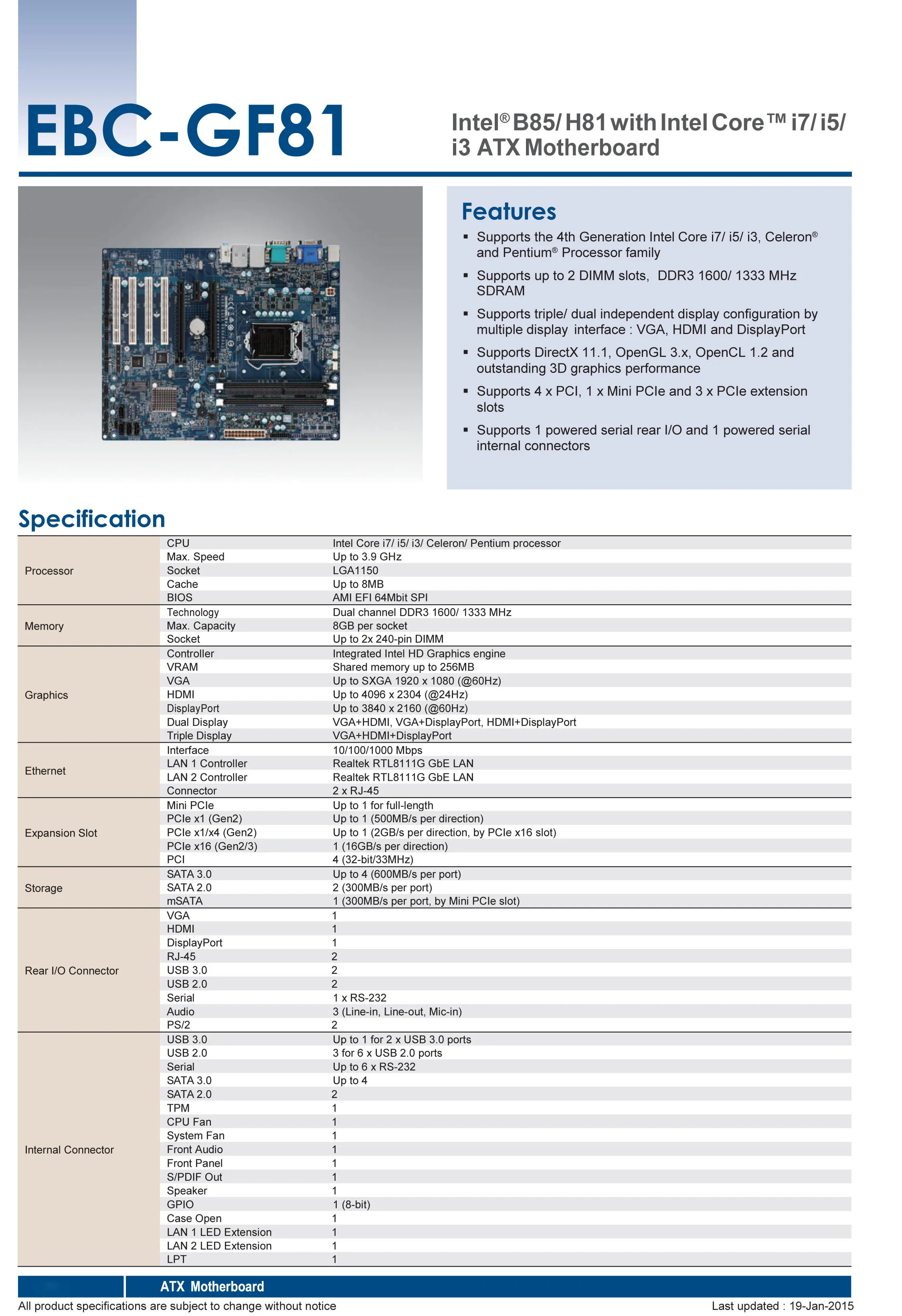 어드밴텍 산업제어 마더보드는 대 H81 LGA1150 IMB-A81 A101-3 EBC-GF81 EBC-GF81-00A1E를 지원