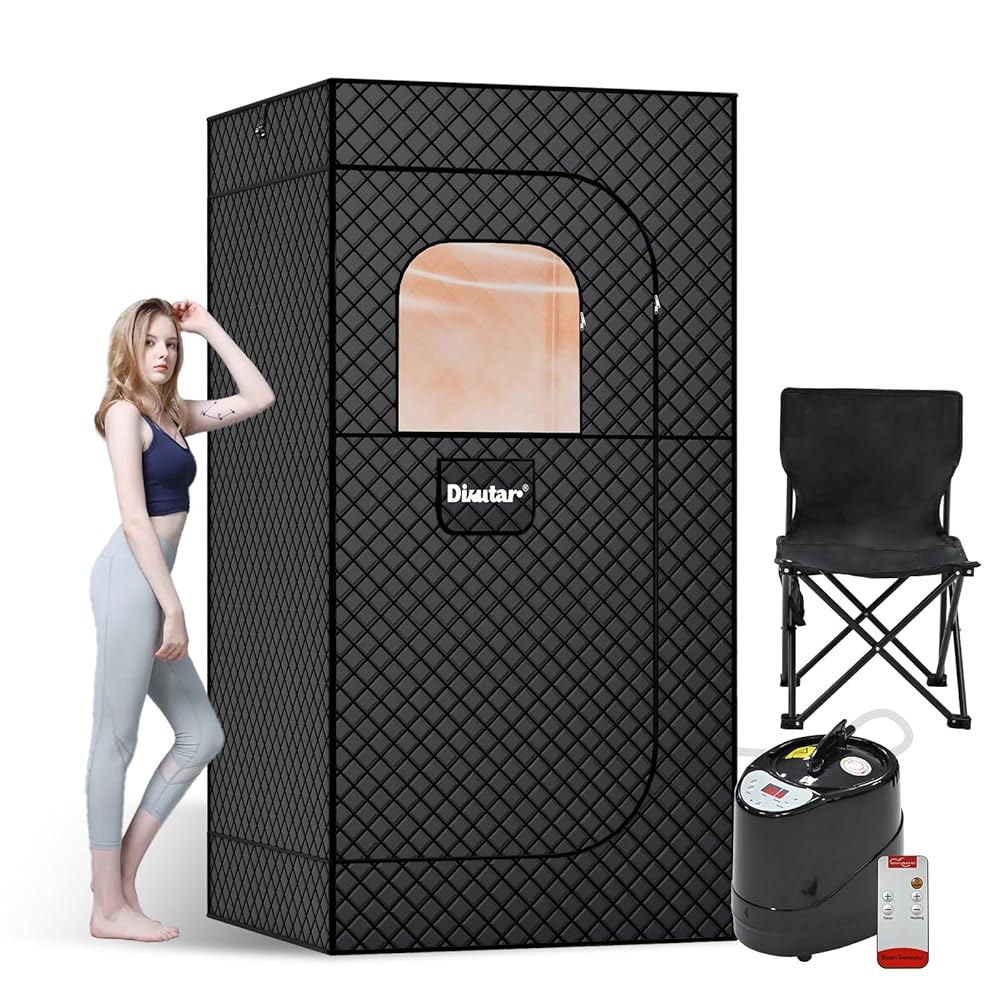 디쿠타르 사우나 박스 - 업그레이드된 3L 1500W 스티머, 접이식 의자 및 미끄럼 방지 매트를 갖춘 가정용 휴대용 사우나, 5겹 방수 단열 스팀 텐트, 3x3x6피트, 대형(블 - 상품 이미지
