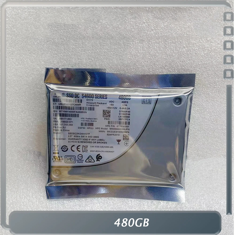S4600경우 877014 -001 J68177-003 480G 2.5인치 엔터프라이즈 서버 SSD 솔리드 스테이트 드라이브