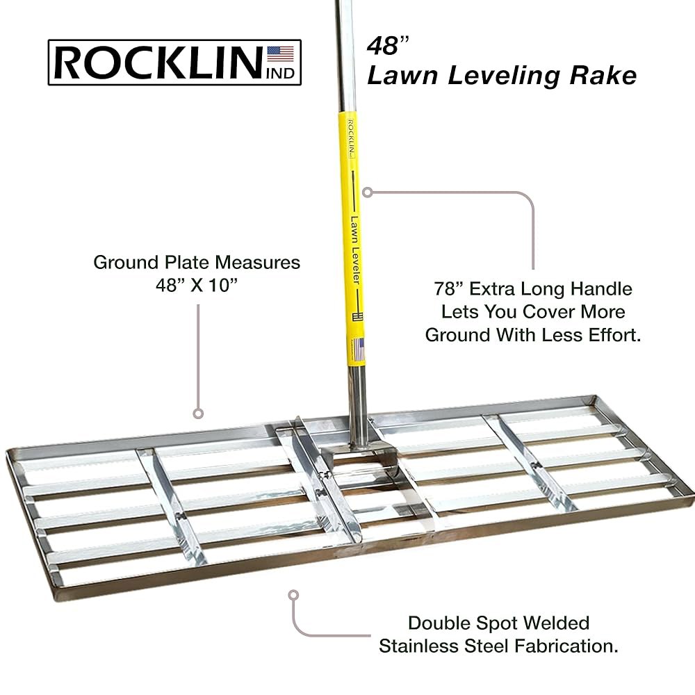 Rocklin 잔디 평준화 갈퀴 | 스테인리스 스틸 표면 도구 흙이나 흙 바닥 표면을 쉽게 48 u201D x 10 접지판 78 엑스트라 롱 핸들 22 Inches - 상세 이미지 2