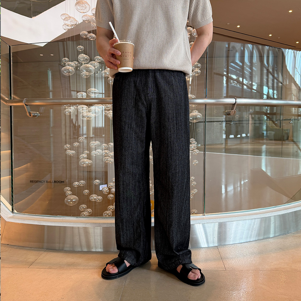 남자 제브 여름 쿨링 뒷밴딩 와이드 청바지 5컬러 이미지 6