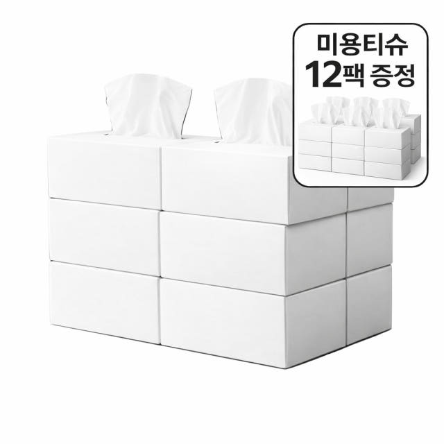 쟁여두기패키지 국내산 천연펄프 감디 미용티슈 150매 12개 직사각 휴지 - 상품 이미지