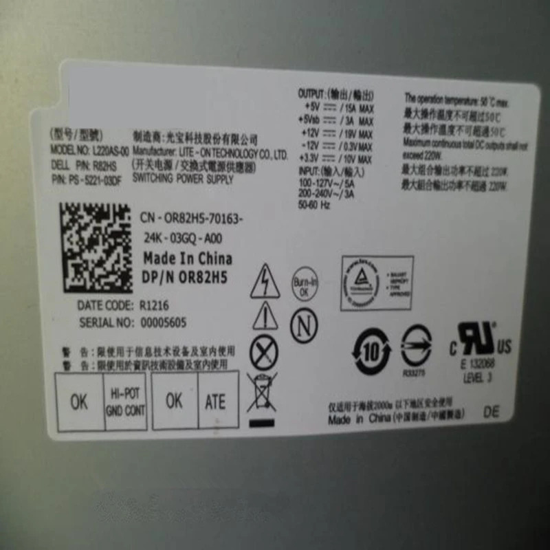 델 D06S 660 V270S 3647 1600 220W 전원공급장치 DPS-220UB A 2A 4A CPB09-D220R L220AS-00 PSU 신