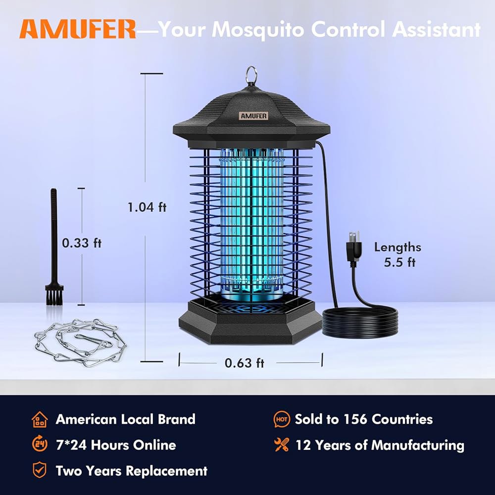 AMUFER 버그 재퍼 야외 실내, 18W 전력 및 4400V 즉석 그리드 모기 퇴치제, 곤충 방제 효율 100 향상, 1/2에이커 커버리지, 파티오, 뒷마당, 가정용 플라이 트랩 - 상세 이미지 2