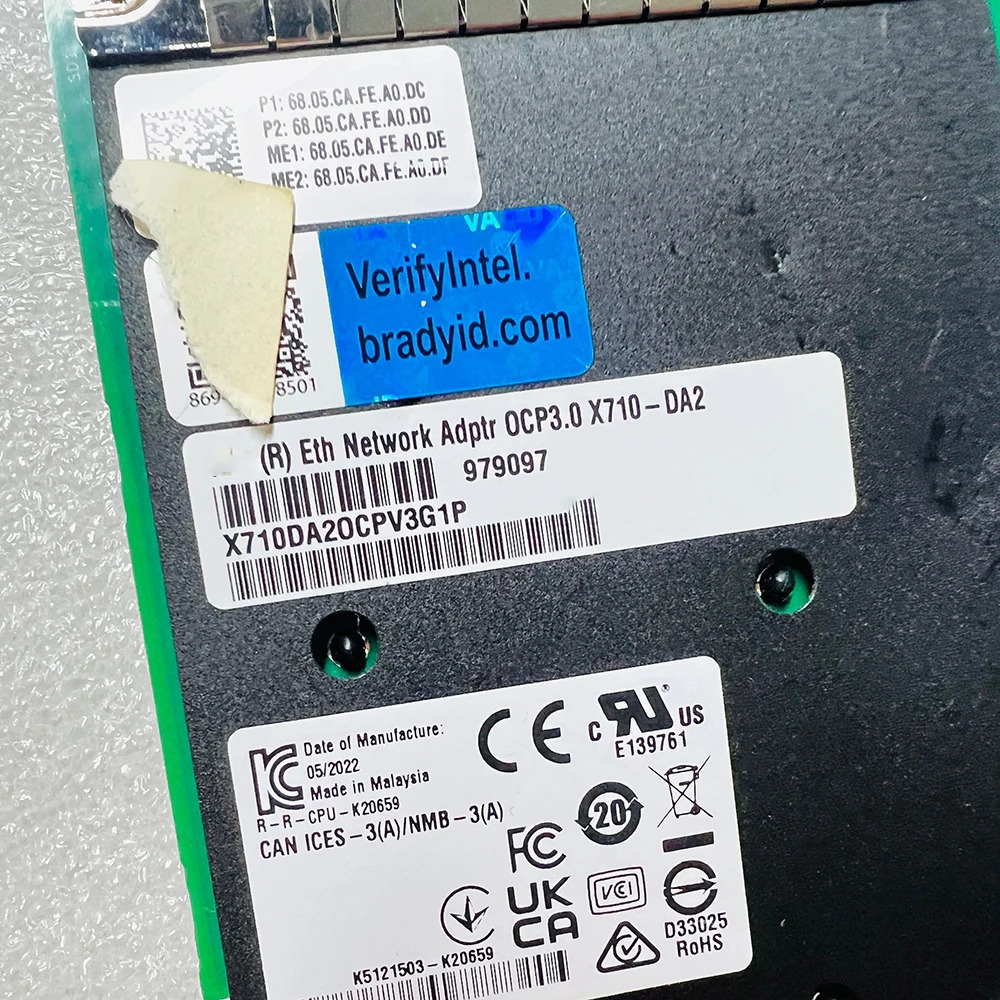 intel호환 X710DA2OCPV3G1P 듀얼 포트기가비트 이더넷 카드 X710DA2 OCP3.0용
