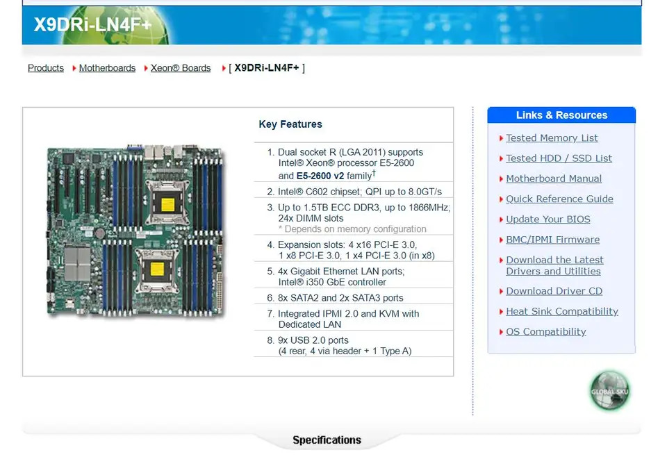 슈퍼마이크로 마더보드X9DRi-LN4F LGA2011 E5-2600 V1 V2 패밀리 ECC DDR3 6 GPU
