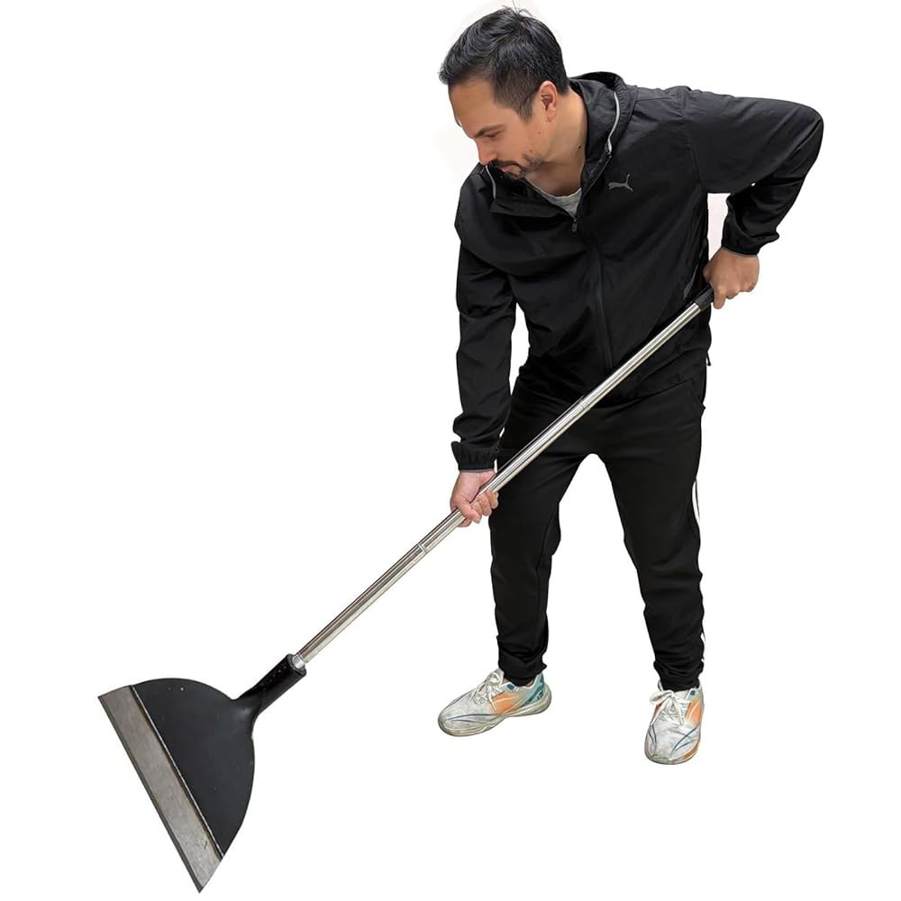 롤카 스노우 삽, 얼음 스크래퍼, 바닥 스크래퍼 제거 도구, 평평한 삽 콘크리트 도구 긴 손잡이 진입로 사이드웨이 산책로 도로 정원 잔디 청소 헤비 듀티 - 12인치 와이드 대형 - 상품 이미지