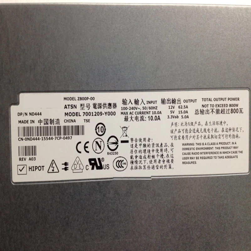 Dell PowerEdge 1900 800W 전원공급장치 D800P-S0 Z800P-00 7001209-Y000 0ND591 ND444 DPS-800JB A거새 미사원본 PSU