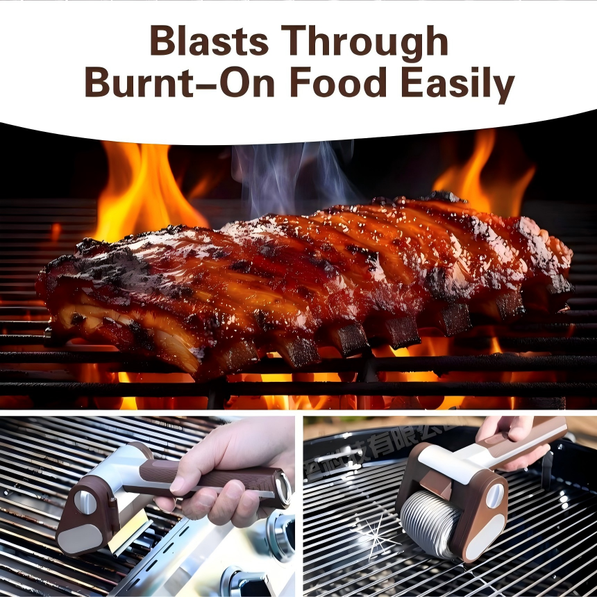 무선 전동 바비큐 그릴 청소솔 LED 충전식 롤러 브러쉬 BBQ 불판 클리너 2개입 - 상세 이미지 4