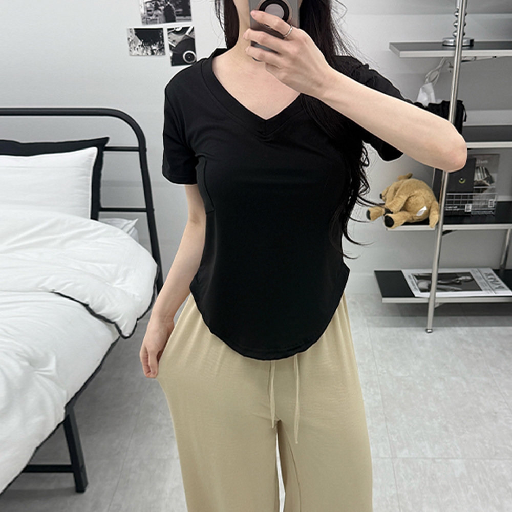 루즈핏 브이넥 포켓 반팔티 여름 체형커버 여리여리 이미지 7