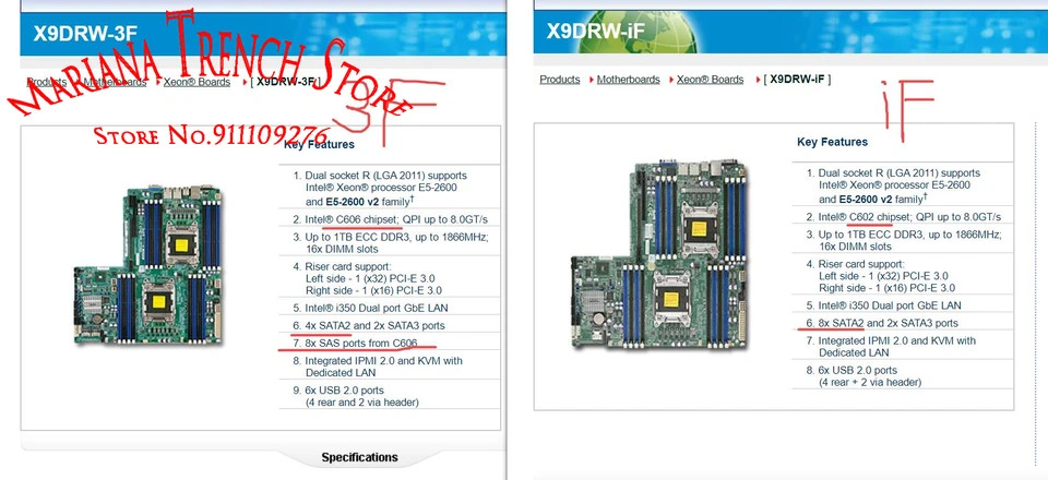 Supermicro 마더보드X9DRW-iF LGA2011 Xeon E5-2600 V1 V2 군 DDR3