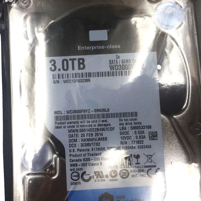 WD3000F9YZ 내부 HDD WD 3TB 3.5 인치 SATA 6 Gb/s 64MB 7200RPM 신