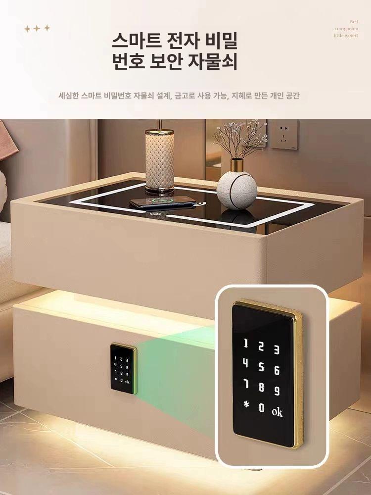 침대 협탁 무선충전 LED 조명 옆테이블 침실 수납 선반 서랍 가구 - 상세 이미지 2