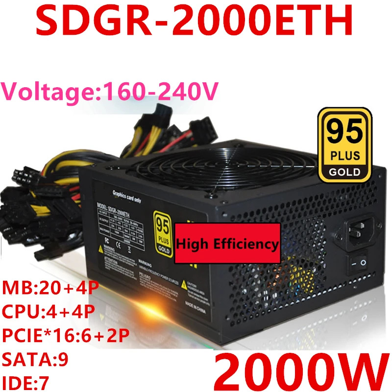 Thunderobot 1060 480 9380 9370 지지대 8 카드 전원공급장치 PSU 정격 1800W 피크 2000W SDGR-2000ETH 신