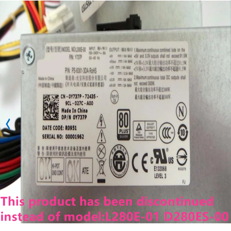 델 XE SFF D280ES-00 DPS-280MB A L280E-01 Y738P D499R 새 전원공급장치 XE-DT 300W D300ED-00 L300E-00 교체 280W