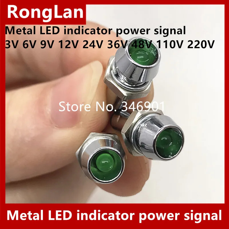L-602G 홀 금속 LED 표시기 전원 신호 DC3V 6V DC9V DC12V DC24V DC36V DC48V AC110V 220V RYBGWP-50P 8mm 6mm 10mm