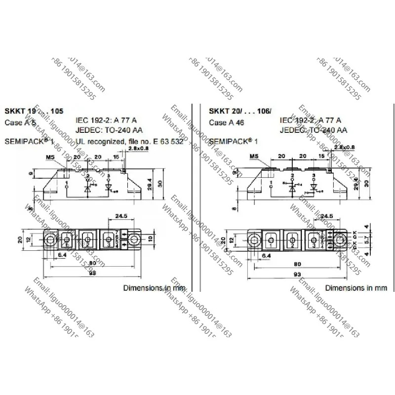 오리지널 SCR 모듈 SKKT 27B/ 24B/ 57B /72B/ 92B/ 106B / 12E/ 14E /16E /18E 사이리스터 SEMI KRON