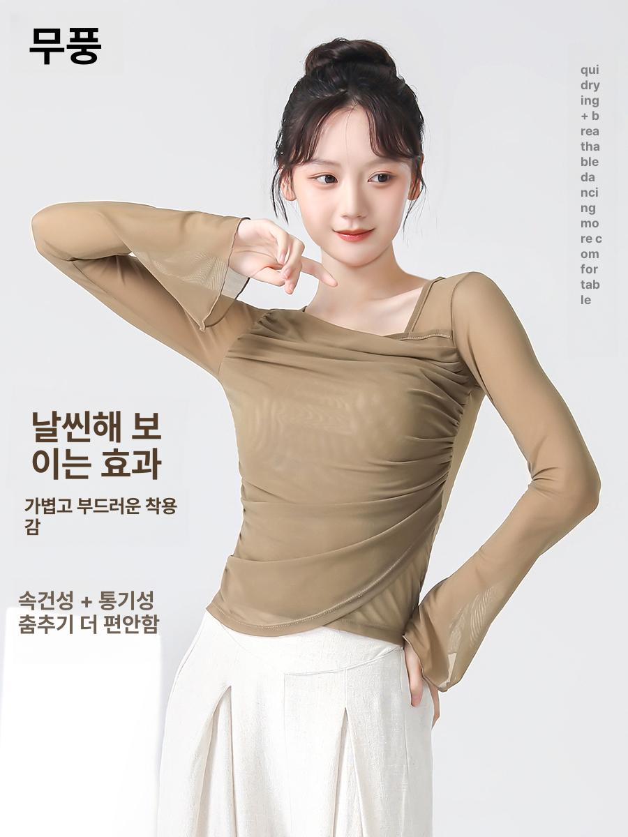 현대무용 발레복 연영과입시 공연의상 스판 티셔츠 라인댄스 운동복 - 상세 이미지 3