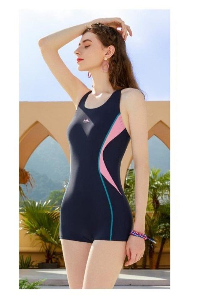 수영복 실내수영복 반신 실내 여성용 스판 여성 세이프티백 해외여행 원피스 체형커버 워터파크 1919 다크블루 가슴패드 U형 XXL (62.5-70kg) - 상세 이미지 4