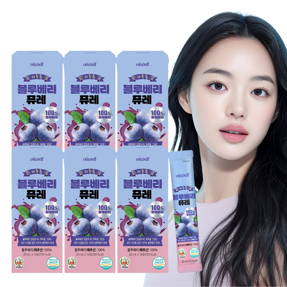 블루베리 퓨레 100% 원액 스틱 안토시아닌 20ml, 14포, 6개 - 상품 이미지