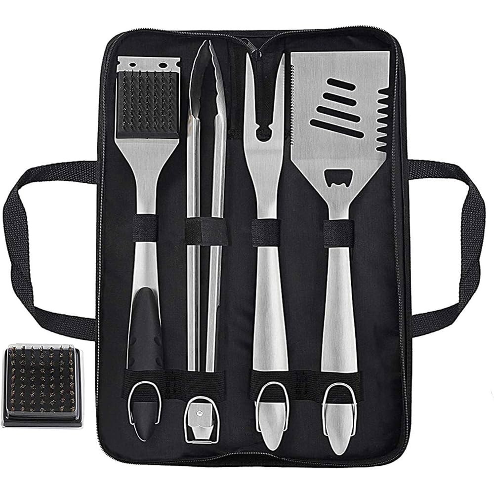 그릴조이 8PCS 바비큐 그릴 도구 세트, 두꺼운 스테인리스 스틸 주걱, 포크, 집게 및 청소 브러시 - 휴대용 가방이 포함된 완벽한 액세서리 키트 남성용 블랙을 위한 선물 - 상세 이미지 3