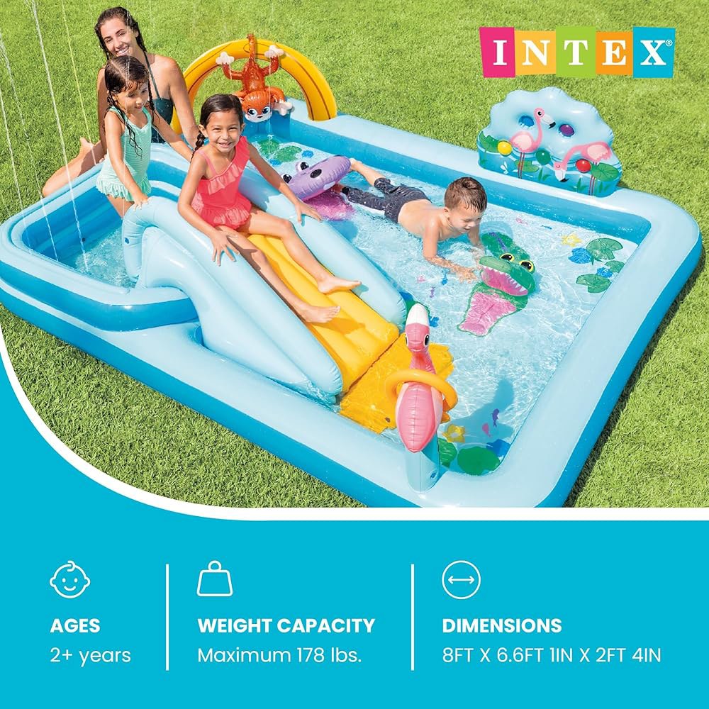 Intex 96 x 78 28 풍선 정글 어드벤처 플레이 센터 키디 풀 - 뒷마당 워터 슬라이드, 용 야외 블로우업 스플래시 패드 Blue 61.5 x 51 x 33 - 상세 이미지 2
