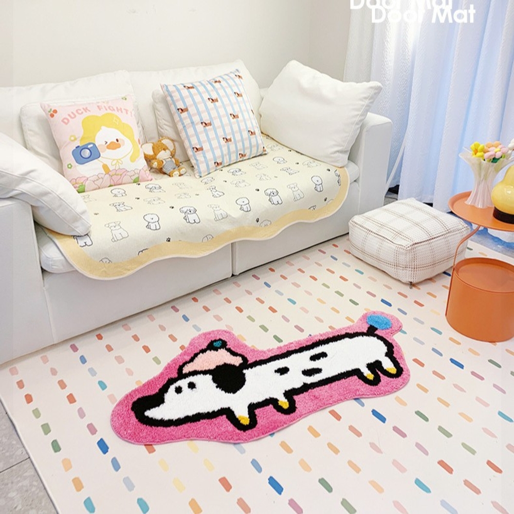 핑크강아지 러그 침대옆 거실 방꾸 원룸꾸미기 카펫 매트 핑크 강아지 50x100cm - 상세 이미지 3