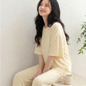 반팔긴바지 모달잠옷 빅사이즈 아토피 여성 파자마세트 55-77 보통의날들 착용 후기 | 사이즈/핏 총정리 - 상품 이미지 1