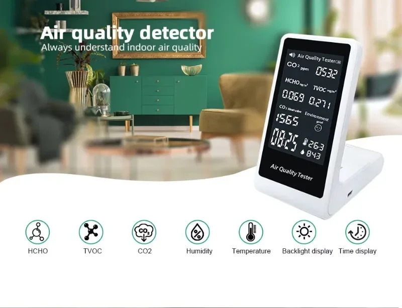 JD-2002 데스크탑 CO2 HCHO 디지털 테스터 실내 감지기
