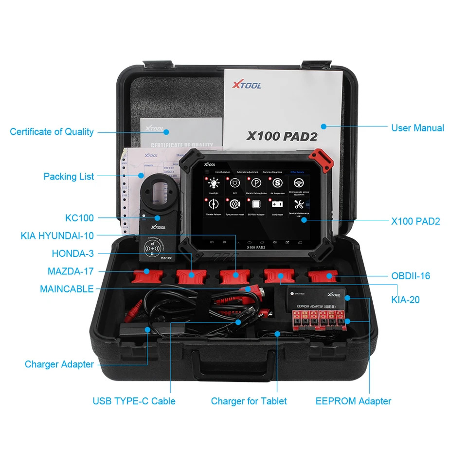 자동차 진단 도구 XTOOL X100 PAD2 pro VW 4th 5th 키 프로그래밍 KC100 포함