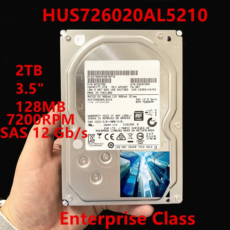 Hgst 2TB 3.5 인치 SAS오리지널 HDD 내부 HUS726020AL5210 12 Gb/s 128MB 7200RPM