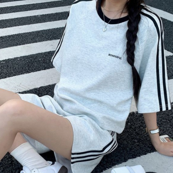 여자 트레이닝복 세트 편한 봄 가을 여성 반팔 셋업 반바지 팬츠 짧은 여름 시원한 밴딩 - 상품 이미지