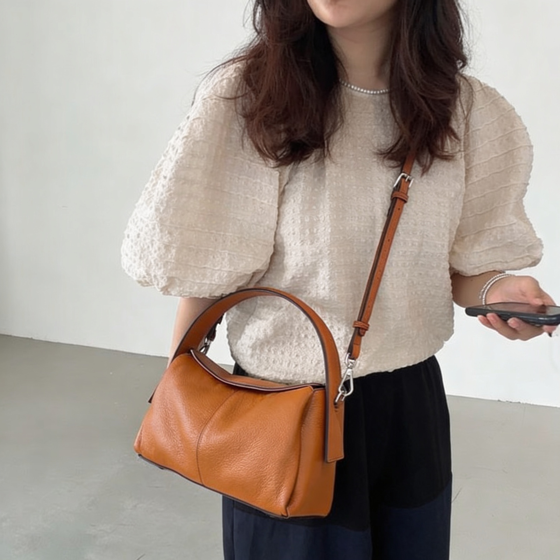 제이바바 소가죽 호보백 투웨이 가벼운 손가방 데일리 숄더백 이미지 8