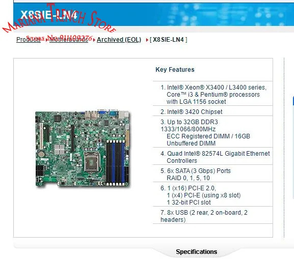 슈퍼마이크로 마더보드X8SIE-LN4 LGA1156 제온 X3400 L3400 시리즈 코어 i3 DDR3 쿼드 기가비트 이더넷 82574L