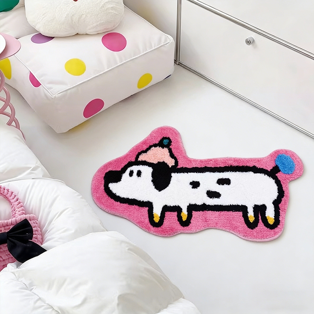 핑크강아지 러그 침대옆 거실 방꾸 원룸꾸미기 카펫 매트 핑크 강아지 50x100cm - 상품 이미지