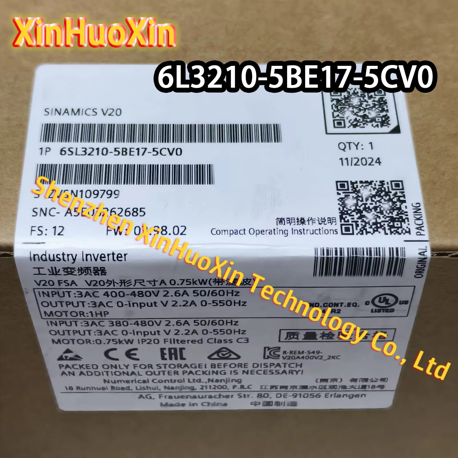오리지널 6SL3210-5BE17-5CV0
