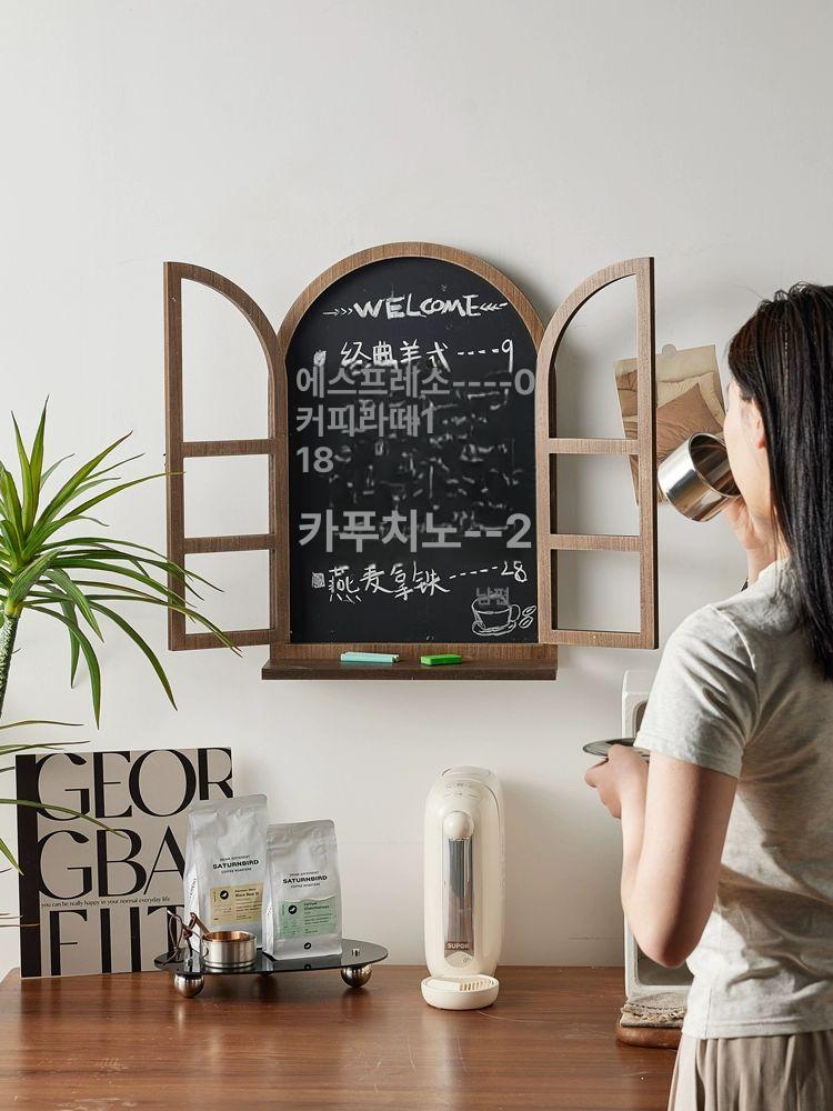 인테리어 페이크 창문 카페 모형 소품 벽걸이 빈티지 브라운 레이지 윈도우 소형 칠판 스타일 - 상세 이미지 2