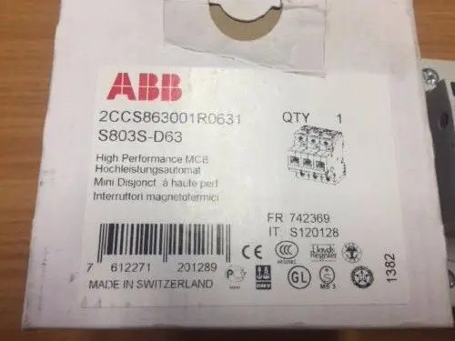 ABB 하이 브레이킹 회로차단기 S803S-D63 S803S-K63 신