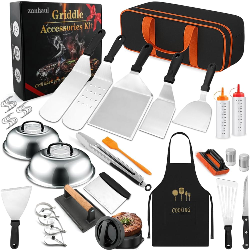 블랙스톤 및 캠프 셰프를 위한 하울타리 42PCS 그리들 액세서리 키트, 확대된 주걱 포함 전문 플랫 탑 그릴 도구 세트, 베이스팅 커버, 스크래퍼, 캐리백, 완전한 야외 바비큐 - 상품 이미지