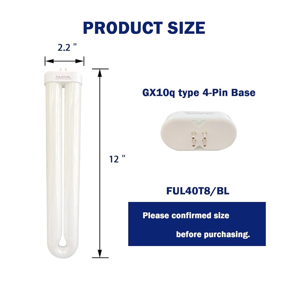 BF-150 40W 교체 전구 호환 플로우트론 BK-40, BK-80D, 스팅어 b4040, FC7600 및 월 스콘스 모델, FUL40T8 /BL 블랙 전구, 12인치 U자형 - 상세 이미지 2